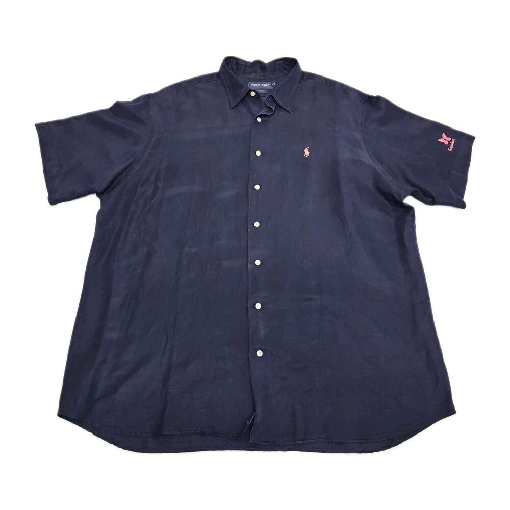 Polo Golf Ralph Lauren Men Blue Short Sleeve Silk Shirt XXL Office Kapalua Logo
